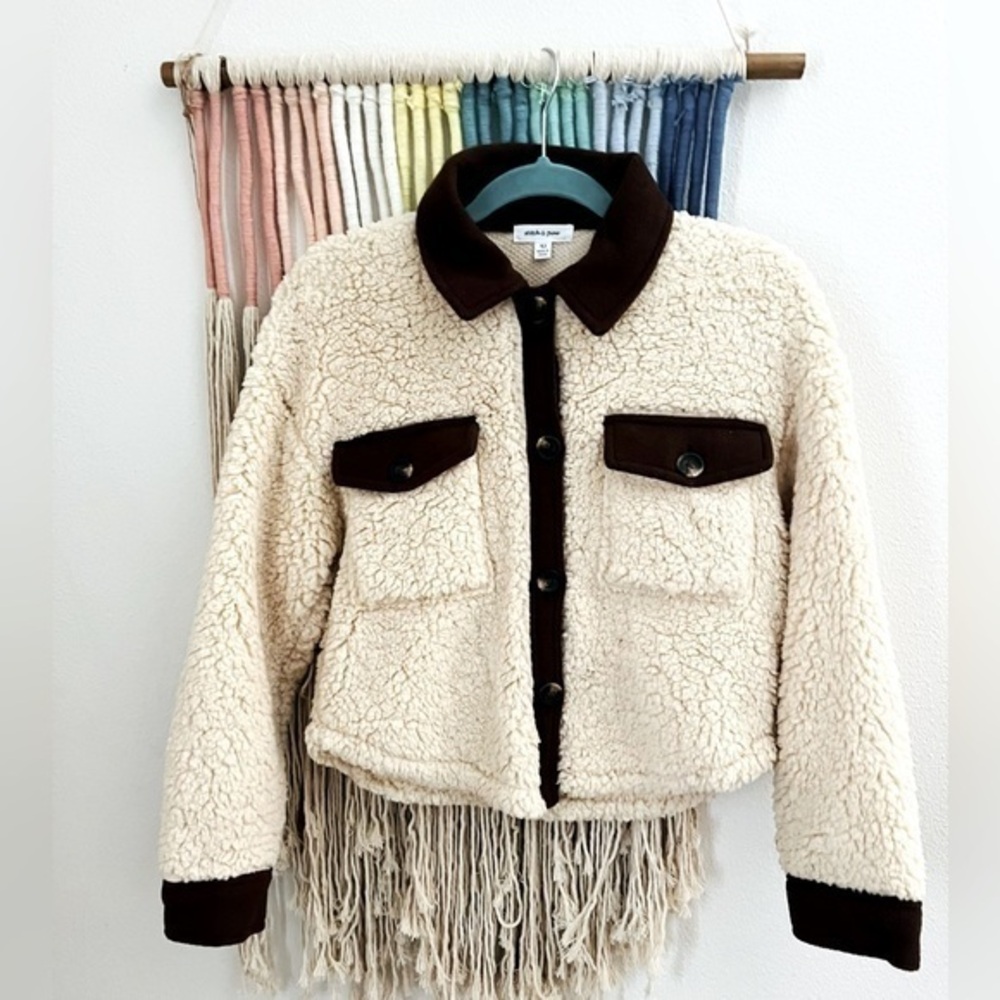 Stitch and Pine cozy Jacket Fleece brown Cream Shirt Teddy Bear